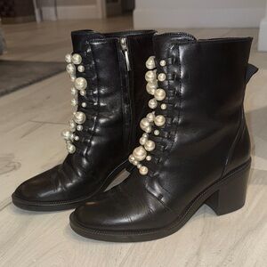 Zara Pearled Heeled Ankle Boots Size 5